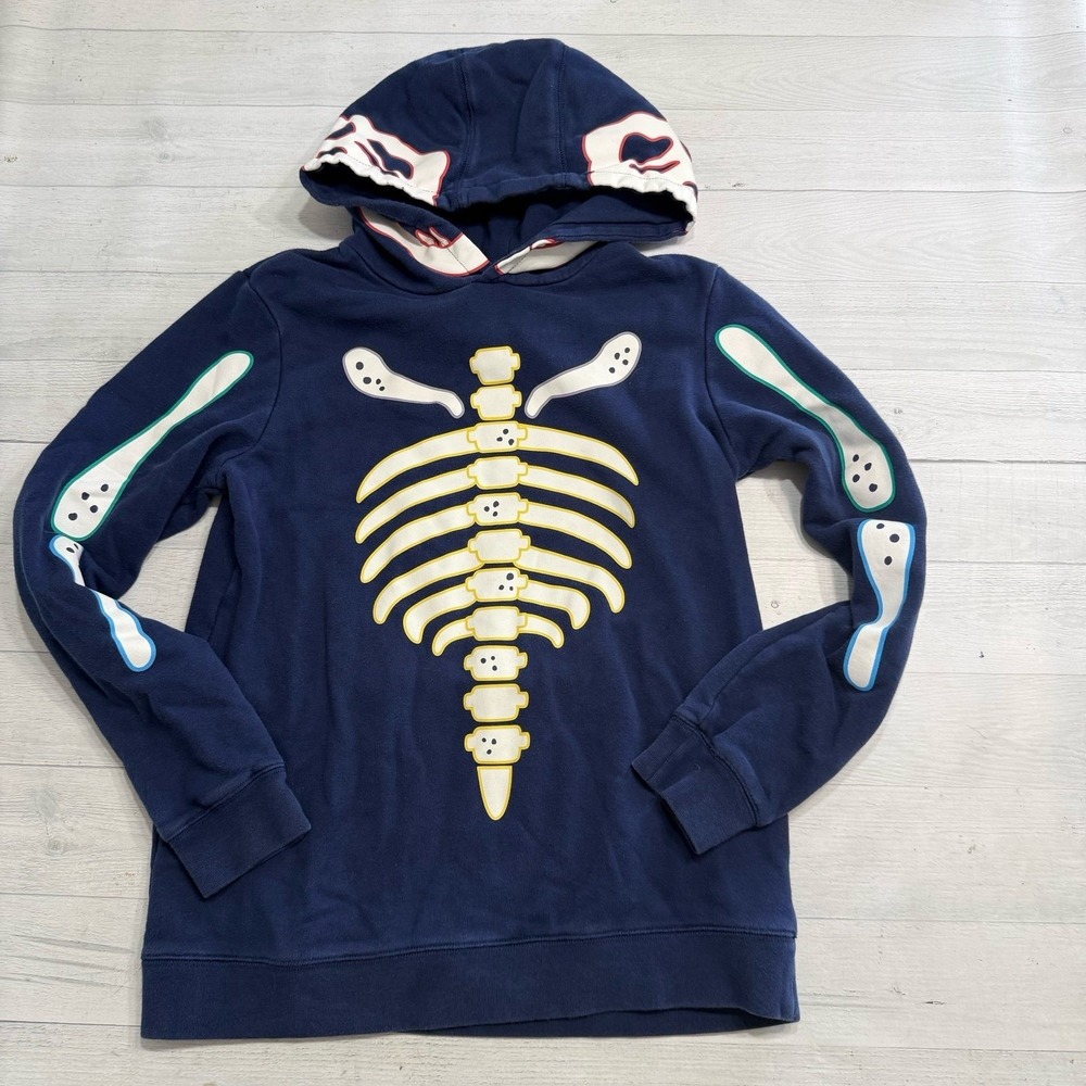 Mini Boden Navy Blue Skeleton Hoodie glow in the dark kids 12/13